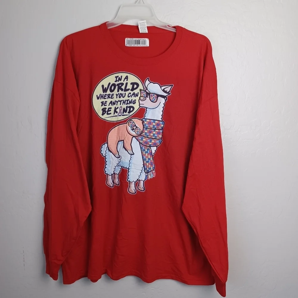 AUTISM AWARENESS RIDING LLAMA Women's Shirt Long Sleeve 3XL Red - Picture 1 of 1